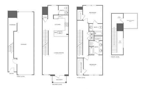 Floor plan for 2 beds, 2.5 baths, 1427 sqft